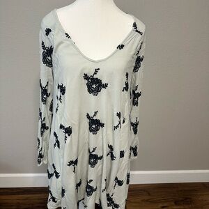 Free People Grey and Navy Dress with Floral Design